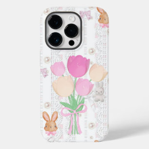 コケットバニー携帯ケース – ホワイト＋フラワー Case-Mate iPhone 14 PROケース