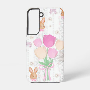コケットバニー携帯ケース – ホワイト&フラワー SAMSUNG GALAXY S22ケース
