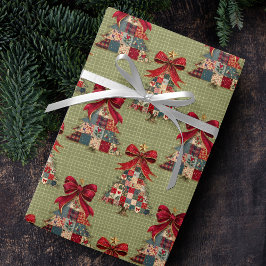 コケットパッチワークのクリスマスツリー 緑の四角 ラッピングペーパー
