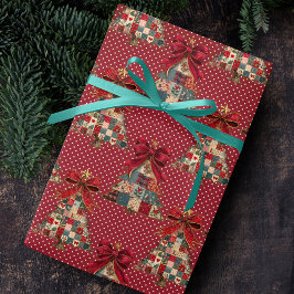 コケットパッチワークのクリスマスツリー 赤い水玉 ラッピングペーパー