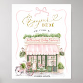 コケットパリジャンカフェフランスのピンクウェルカムサイン ポスター (正面)