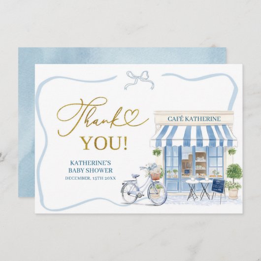 コケットパリジャンカフェフランスのブルーサンキューカード エンクロージャーカード (正面/裏面)