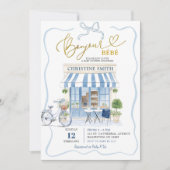 コケットパリジャンカフェフランスのブルーベビーシャワー 招待状 (正面)