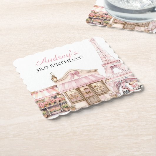 コケットパリパフランスのリシアンカフェ誕生日 ペーパーコースター (アングル)