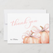 コケットパンプキンピンクボウ赤ちゃんシャワー サンキューカード (正面)