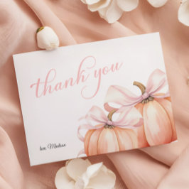 コケットパンプキンピンクボウ赤ちゃんシャワー サンキューカード
