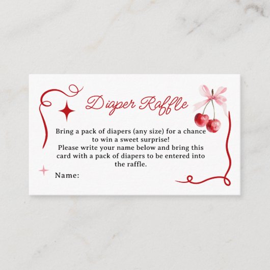 コケットピンクさくらんぼベビーシャワーおむつラッフル エンクロージャーカード (正面)