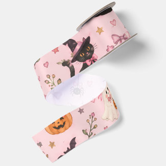 コケットピンクのハロウィーンゴースト黒猫カボチャ サテンリボン