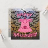 コケットピンクの幽霊 ハッピーハロウィン デジタルアート カード (正面/裏面インサイチュ)