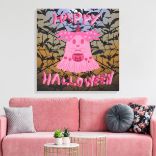 コケットピンクの幽霊 ハッピーハロウィン デジタルアート キャンバスプリント