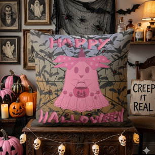 コケットピンクの幽霊 ハッピーハロウィン デジタルアート クッション