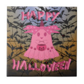 コケットピンクの幽霊 ハッピーハロウィン デジタルアート タイル (正面)