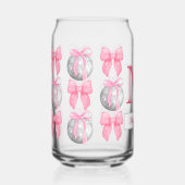 コケットピンクの弓とディスコのボール彼女のためのギフト ガラス缶 (正面)