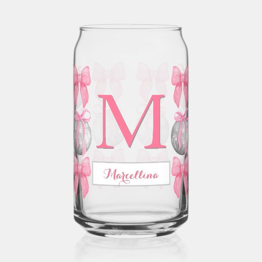 コケットピンクの弓とディスコのボール彼女のためのギフト ガラス缶 (左)