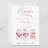 コケットピンクの弓とワイン21歳の誕生日 招待状 (正面)