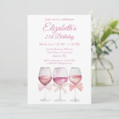 コケットピンクの弓とワイン21歳の誕生日 招待状 (スタンド正面)