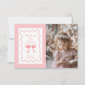 コケットピンクウォーターカラーボウ1st誕生日 サンキューカード (正面)