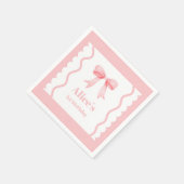 コケットピンクウォーターカラーボウ1st誕生日 スタンダードカクテルナプキン (角)