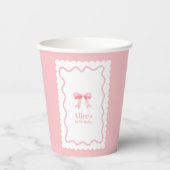 コケットピンクウォーターカラーボウ1st誕生日 紙コップ (正面)