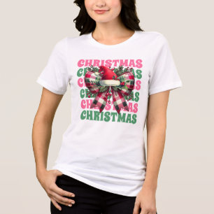 コケットピンククリスマスサンタボウ トライブレンドTシャツ
