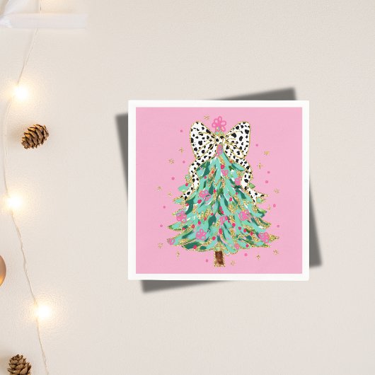 コケットピンククリスマスツリーカクテルナプキンス スタンダードカクテルナプキン