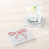 コケットピンクストライプのボウ ガラスコースター (アングル)