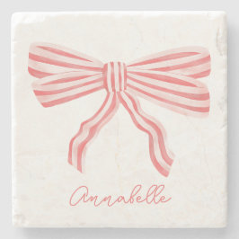 コケットピンクストライプのボウ ストーンコースター