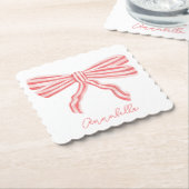 コケットピンクストライプのボウ ペーパーコースター (アングル)