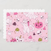 コケットピンクハロウィーンウィッチ猫幽霊スカル 招待状 (正面/裏面)