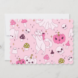 コケットピンクハロウィーンウィッチ猫幽霊スカル 招待状