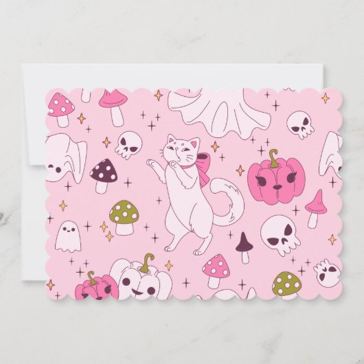コケットピンクハロウィーンウィッチ猫幽霊スカル 招待状 (正面)