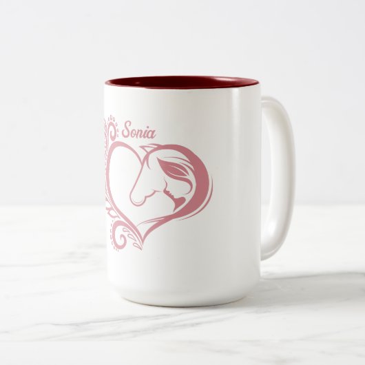 コケットピンクハートホースガールフェミニンエレガント ツートーンマグカップ (正面右)