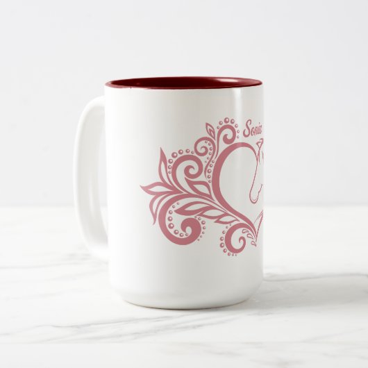 コケットピンクハートホースガールフェミニンエレガント ツートーンマグカップ (正面左)