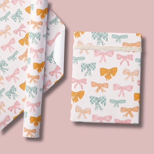 コケットピンクパステル弓 ラッピングペーパー