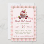 コケットピンクボウさくらんぼケーキキュートブライダルシャワー 招待状 (正面)