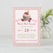 コケットピンクボウさくらんぼケーキキュートブライダルシャワー 招待状 (スタンド正面)