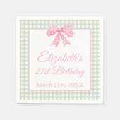 コケットピンクボウとセージ・ギンガム21歳の誕生日 スタンダードカクテルナプキン (正面)