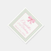 コケットピンクボウとセージ・ギンガム21歳の誕生日 スタンダードカクテルナプキン (角)