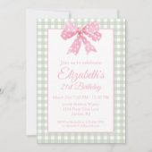 コケットピンクボウとセージ・ギンガム21歳の誕生日 招待状 (正面)