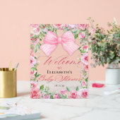 コケットピンクボウとバラベビーシャワーへようこそ アクリルサイン (ウェディング)
