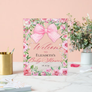 コケットピンクボウとバラベビーシャワーへようこそ アクリルサイン