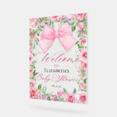 コケットピンクボウとバラベビーシャワーへようこそ アクリルサイン (傾斜)