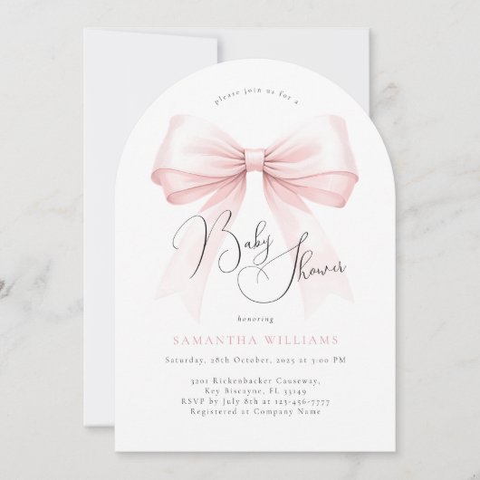 コケットピンクボウアーチベイビーシャワー招待状 招待状 (正面)