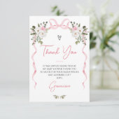 コケットピンクボウガールズウィンターフローラベビーシャワー サンキューカード (スタンド正面)