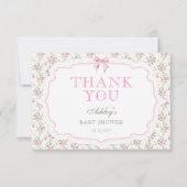 コケットピンクボウガールベビーシャワーサンキューカード カード (正面)