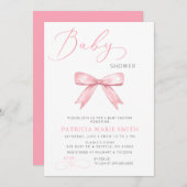 コケットピンクボウガールベビーシャワー 招待状 (正面/裏面)