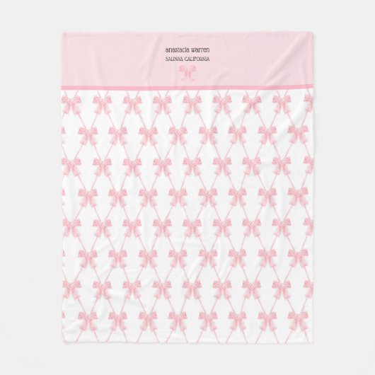 コケットピンクボウパーソナライズされた フリースブランケット (正面)