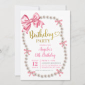 コケットピンクボウパール誕生日パーティーの招待 招待状 (正面)