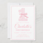 コケットピンクボウファースト誕生日招待状 招待状 (正面)