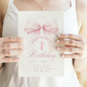 コケットピンクボウファースト誕生日招待状 招待状